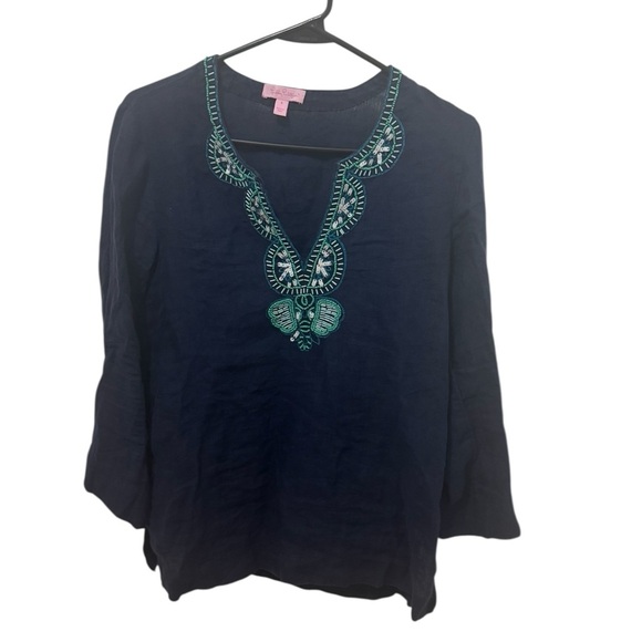 Lilly Pulitzer Amelia Island Linen Embroidered Top Size Small - Picture 1 of 4
